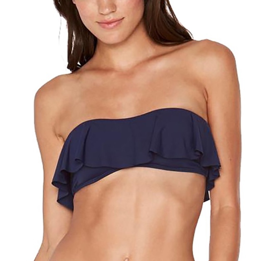 LSPACE Lynn Ruffle Tube Bikini Top Navy